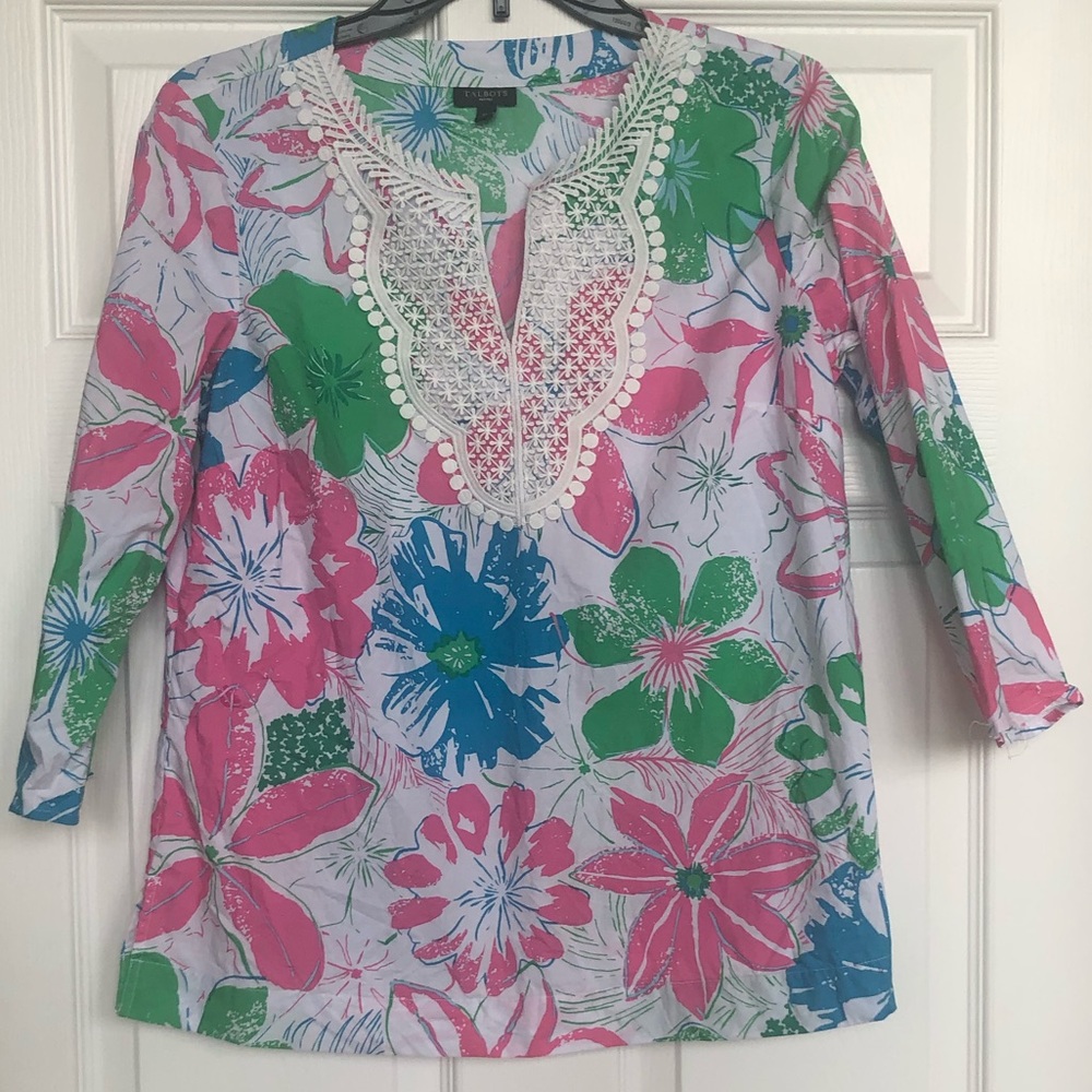 Talbots tropical floral tunic top -M petite